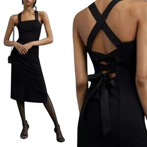 NWT Anthropologie Porridge Black Seamed Cross Back Midi Dress